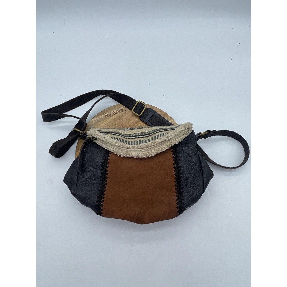 The Sak Crossbody Bag Womens Small Brown Colorblock Boho Knit Faux Fur